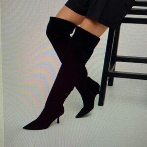 Stuart Weitzman over the knee kitten, heel black suede boot. In box!!!